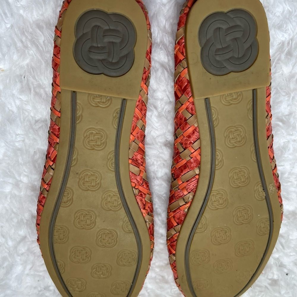 Elliott Lucca leather orange and tan woven ballerina flats with front bow SZ9 - Picture 5 of 12